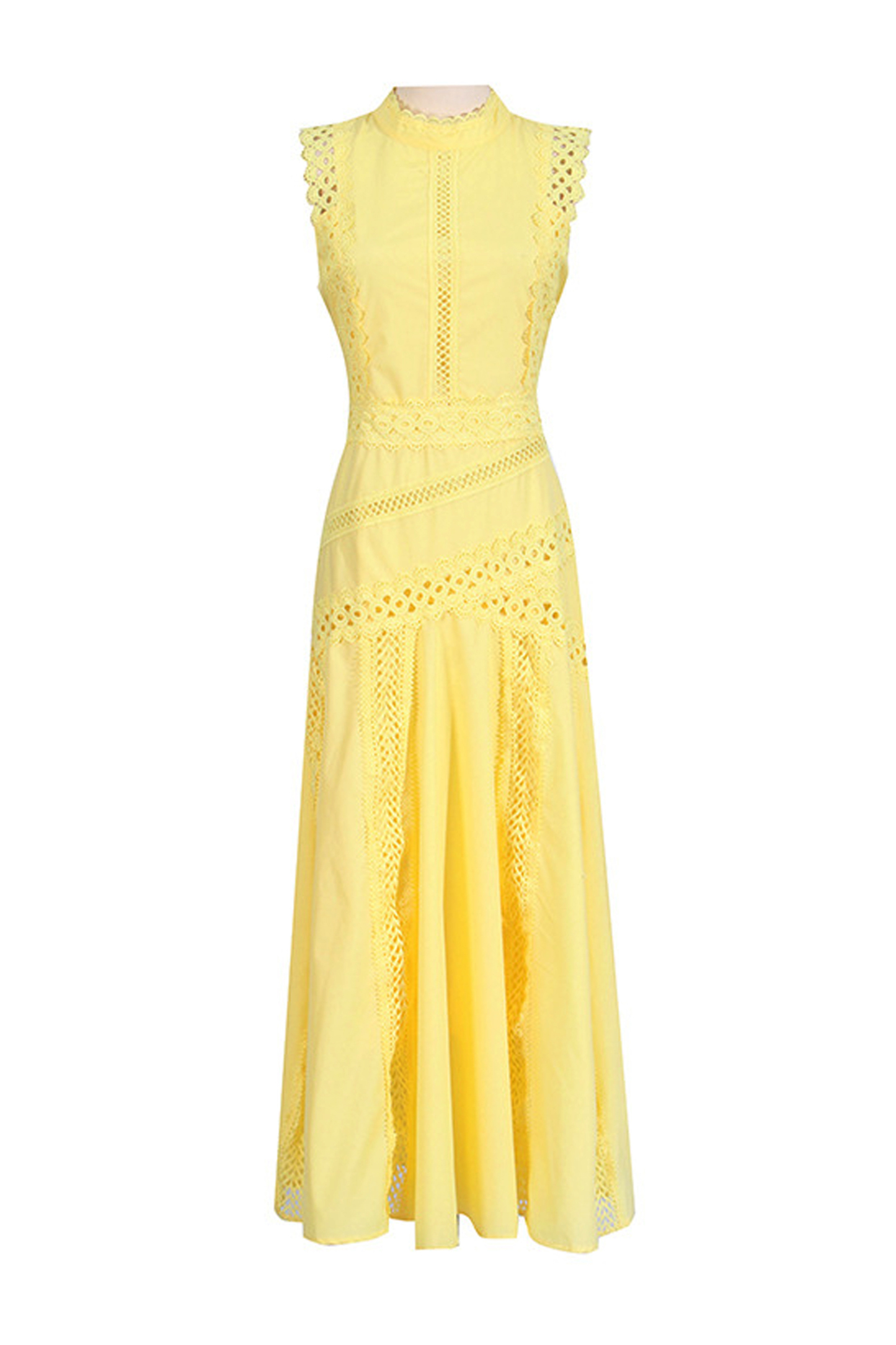 Aubrey Yellow Sleeveless Lace Dress