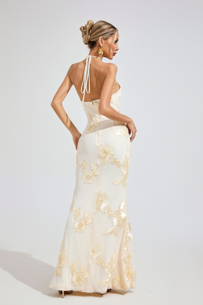 Elena Raw White Strapless Maxi Dress