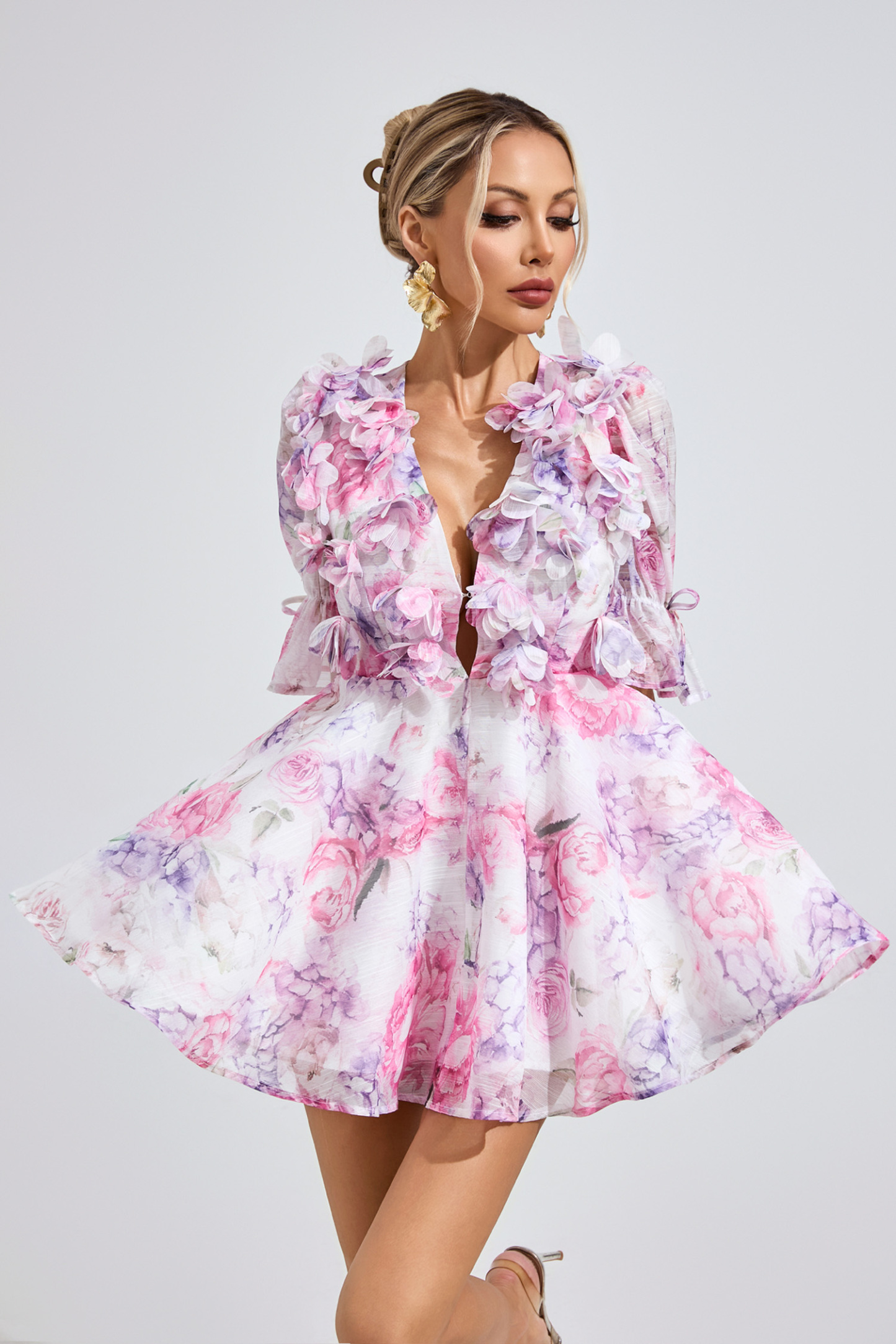 Pealr Floral Corset Short Dress