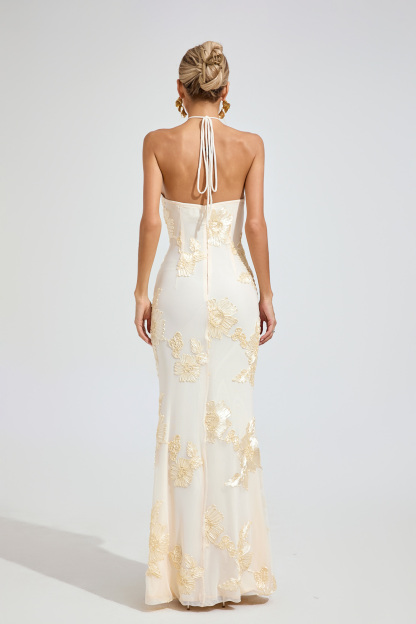 Elena Raw White Strapless Maxi Dress
