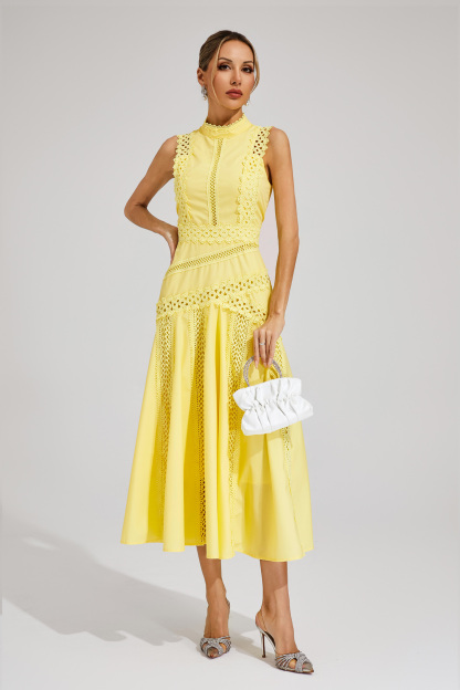Aubrey Yellow Sleeveless Lace Dress