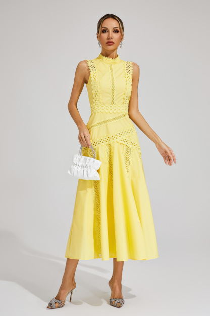 Aubrey Yellow Sleeveless Lace Dress