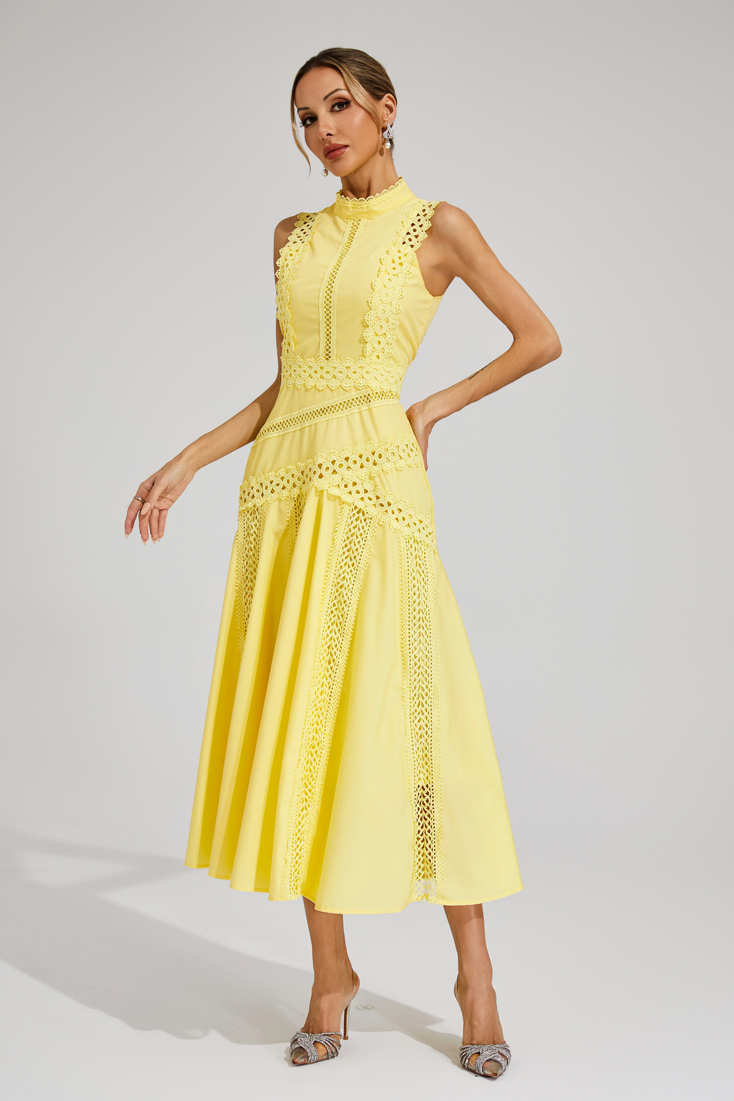 Aubrey Yellow Sleeveless Lace Dress
