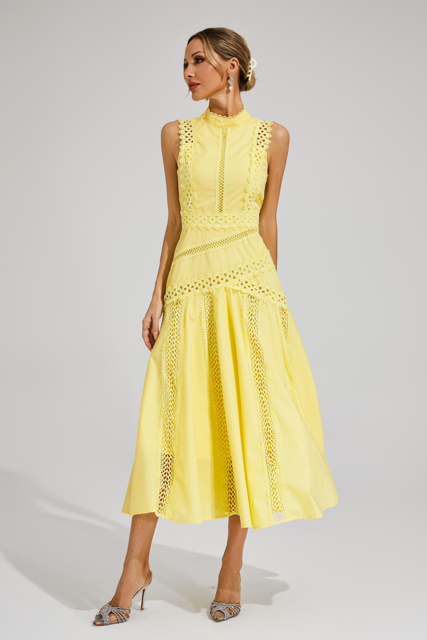 Aubrey Yellow Sleeveless Lace Dress