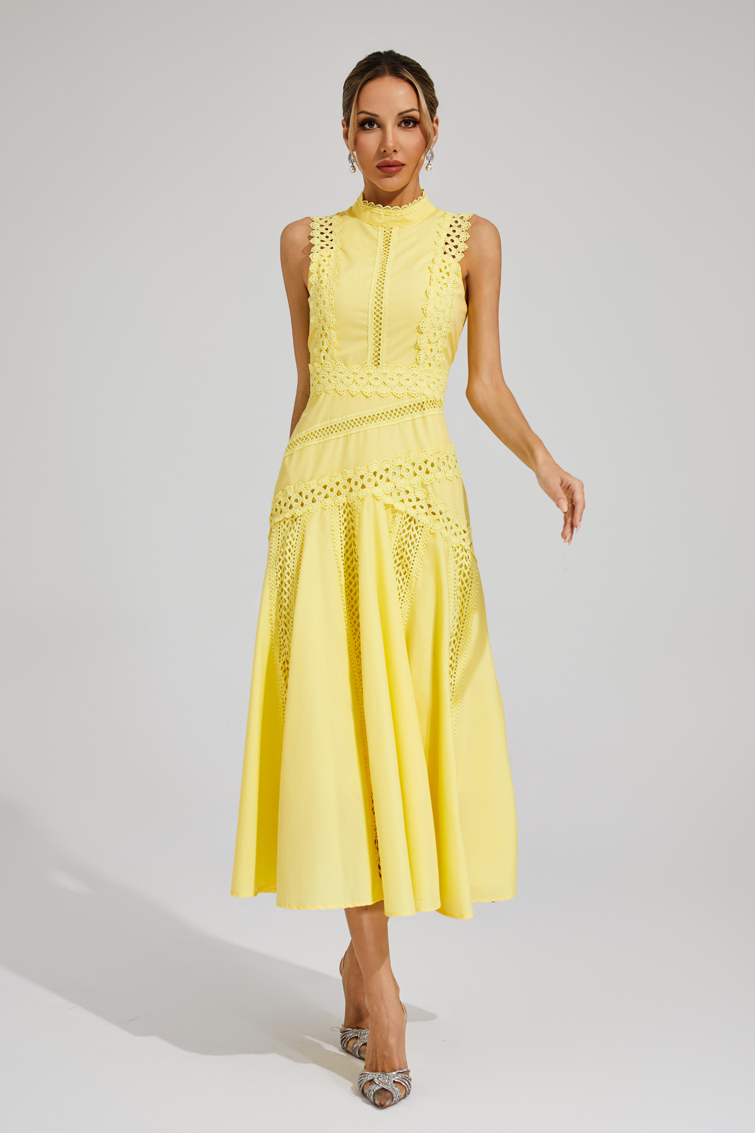 Aubrey Yellow Sleeveless Lace Dress