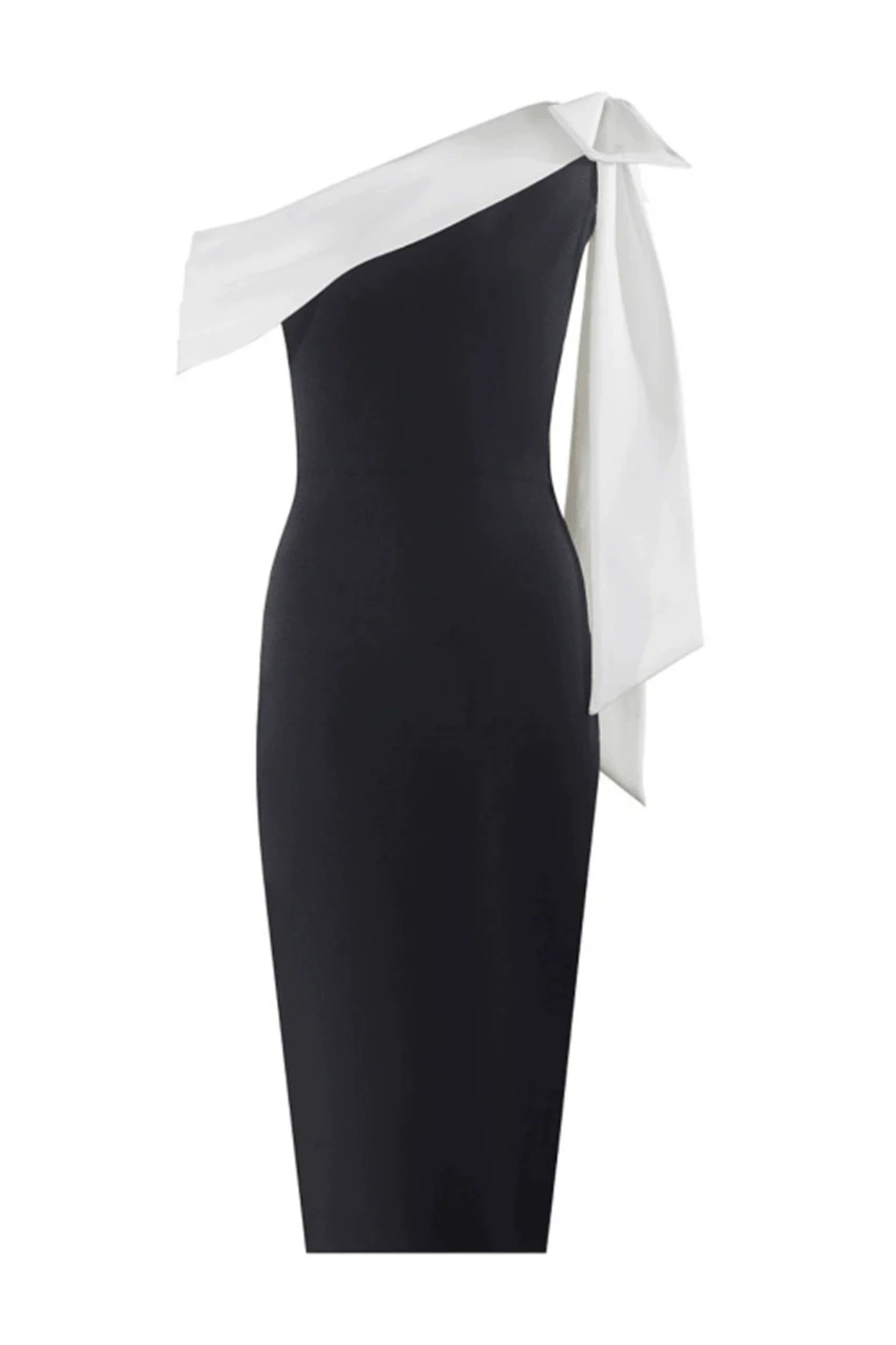Rosalyn Black Bow One Shoulder Bandage Dress
