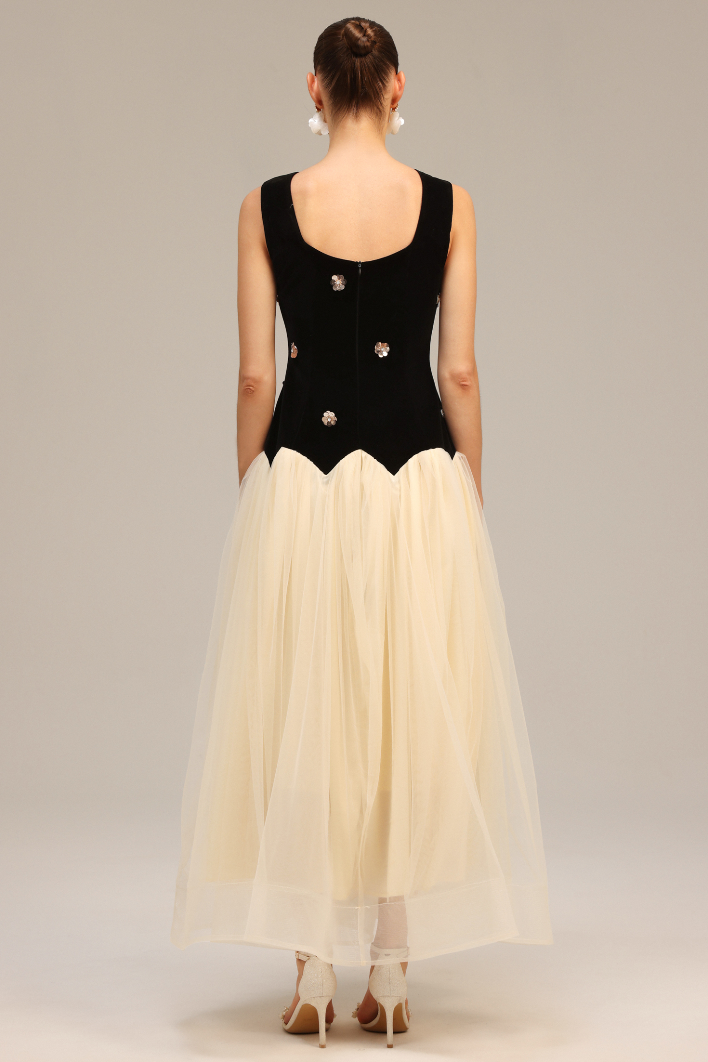 Fatima Sleeveless Sequin Flowers Maxi Dress