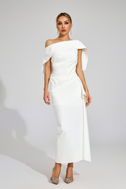 Glenna White Ruffle Off Shoulder Dress