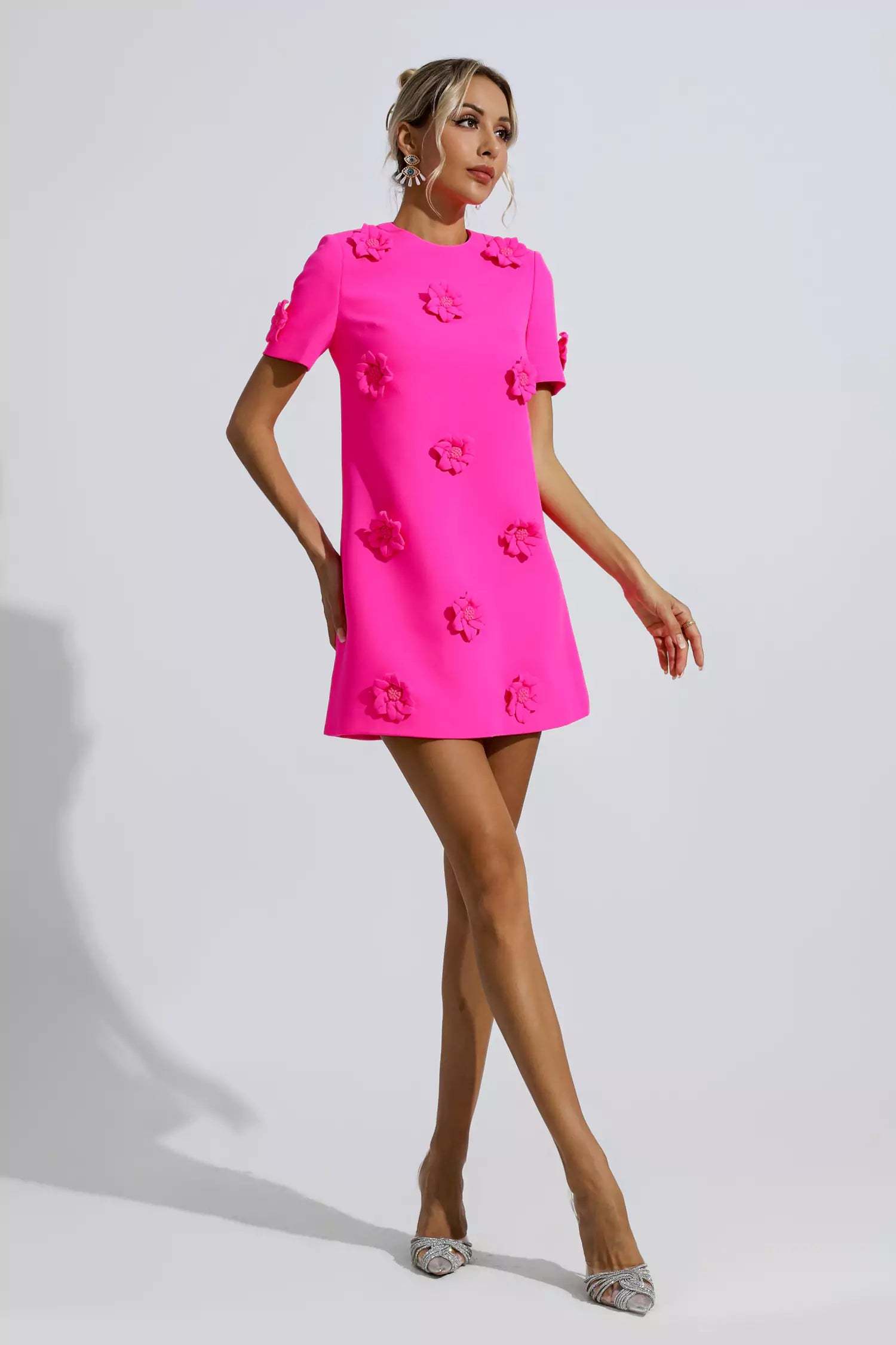 Emmaline Pink Jacquard Floral Mini Dress