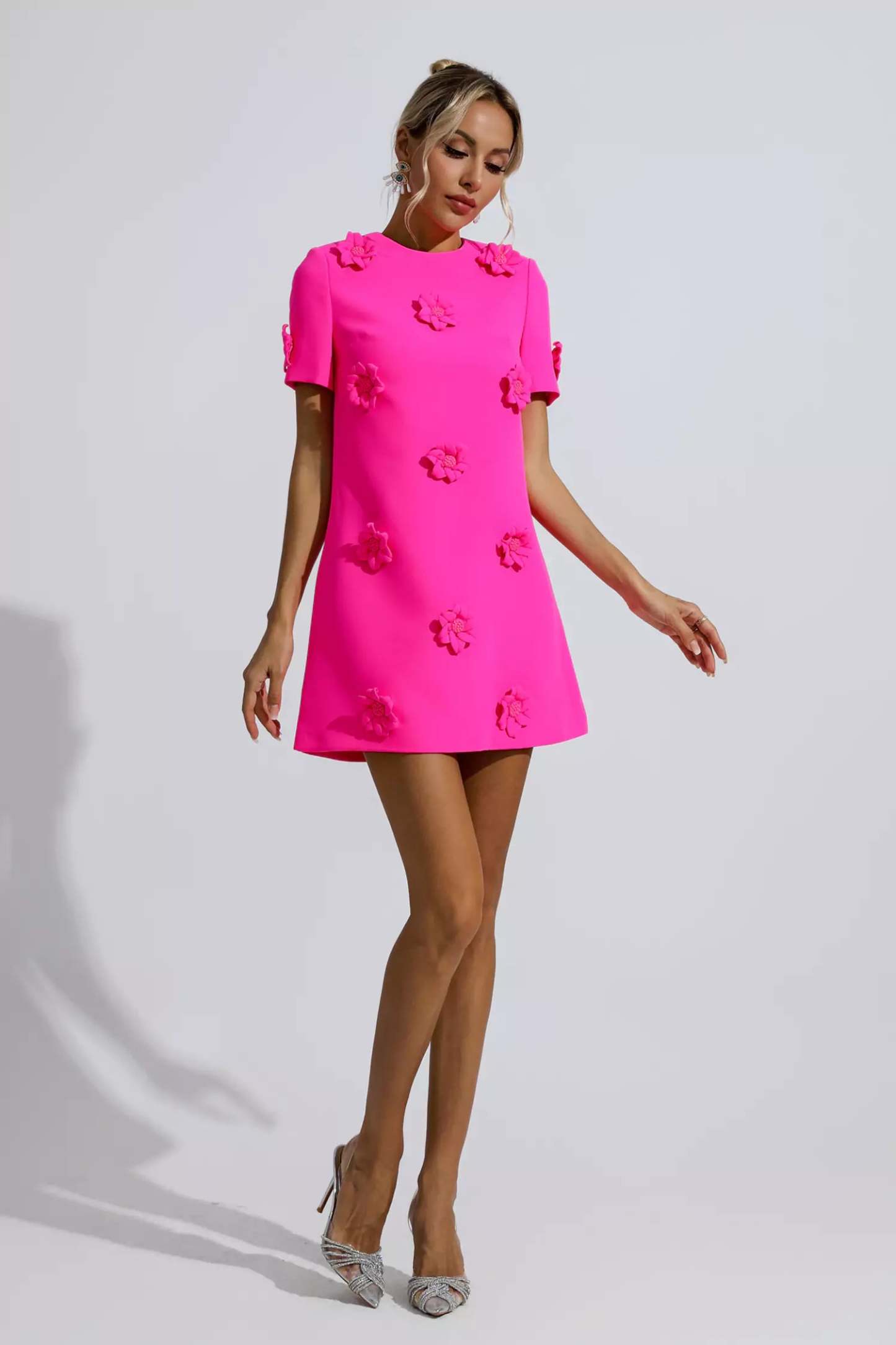 Emmaline Pink Jacquard Floral Mini Dress