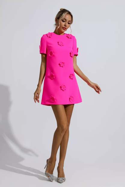 Emmaline Pink Jacquard Floral Mini Dress