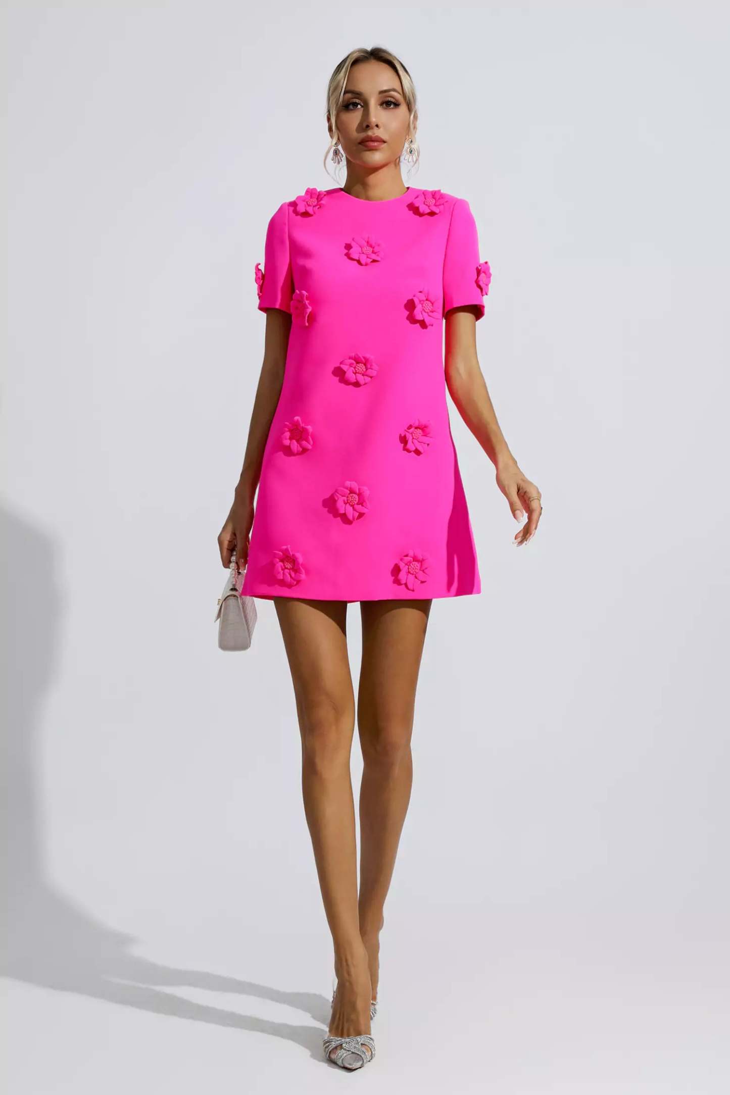 Emmaline Pink Jacquard Floral Mini Dress