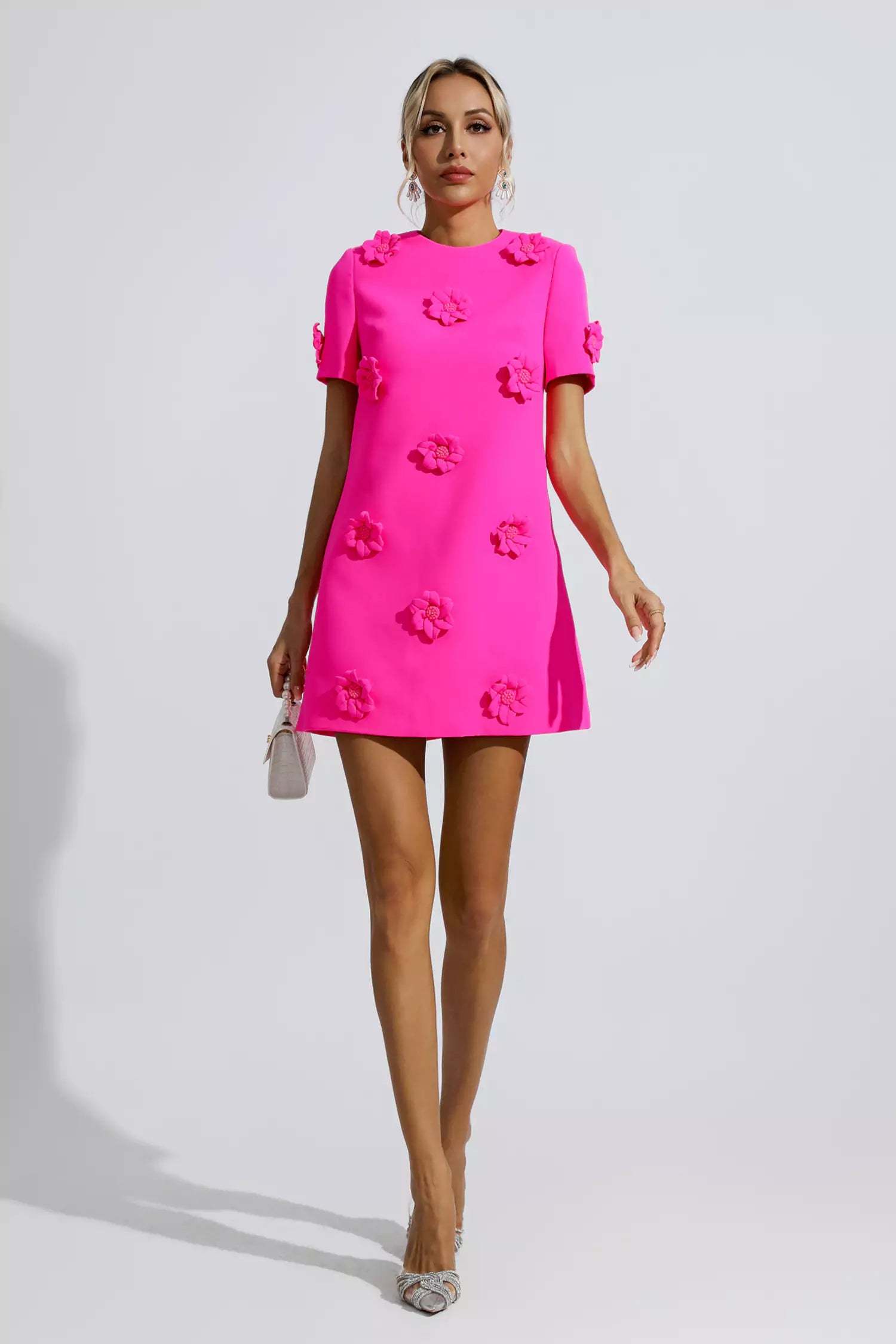 Emmaline Pink Jacquard Floral Mini Dress