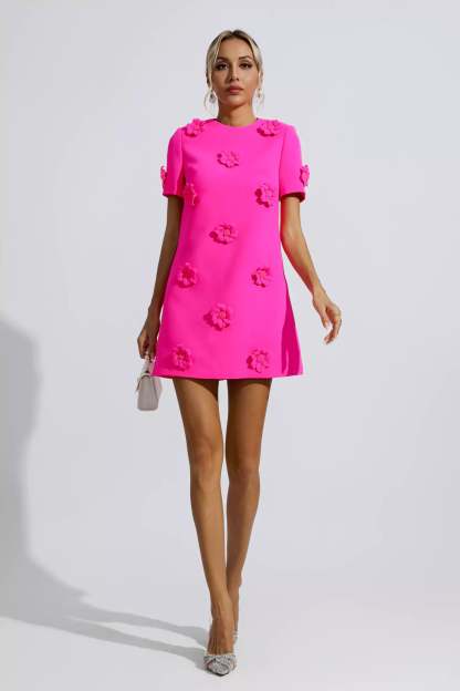 Emmaline Pink Jacquard Floral Mini Dress