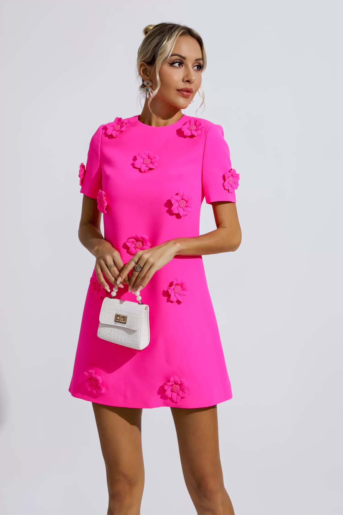 Emmaline Pink Jacquard Floral Mini Dress