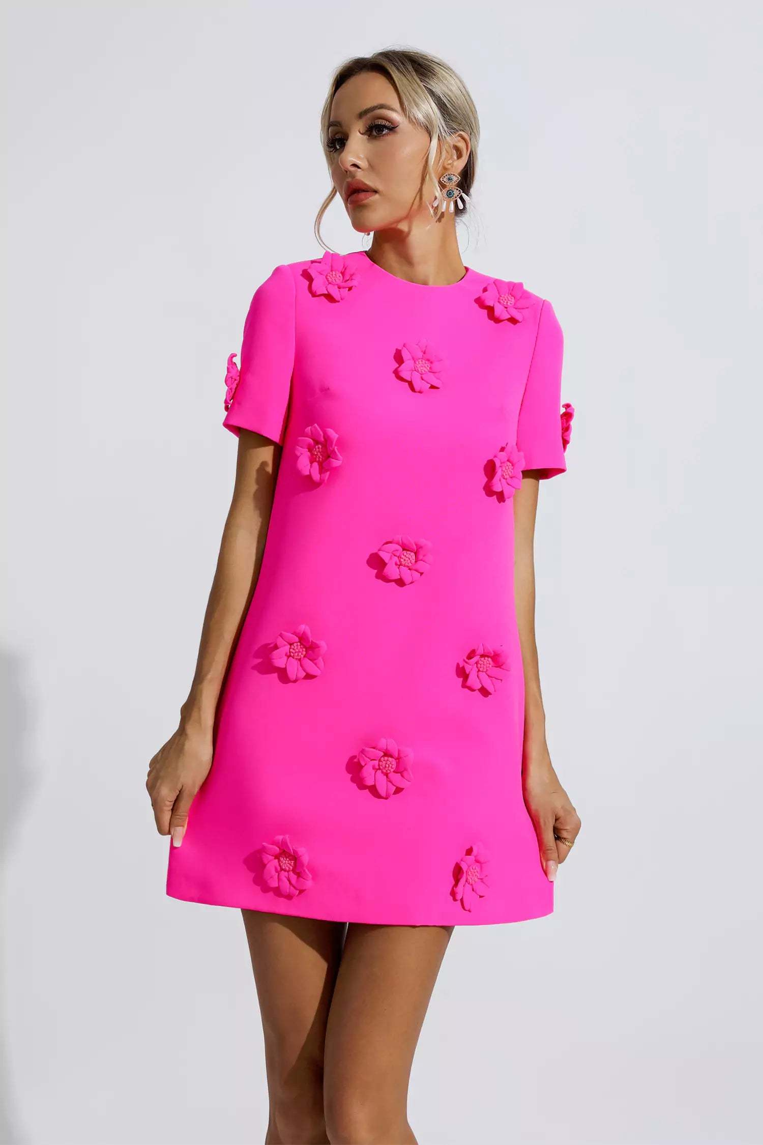 Emmaline Pink Jacquard Floral Mini Dress