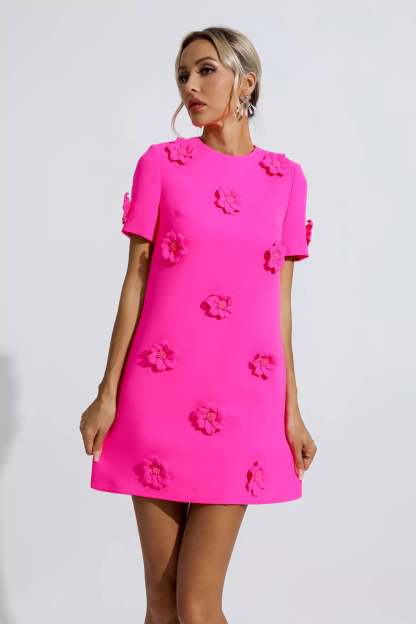 Emmaline Pink Jacquard Floral Mini Dress