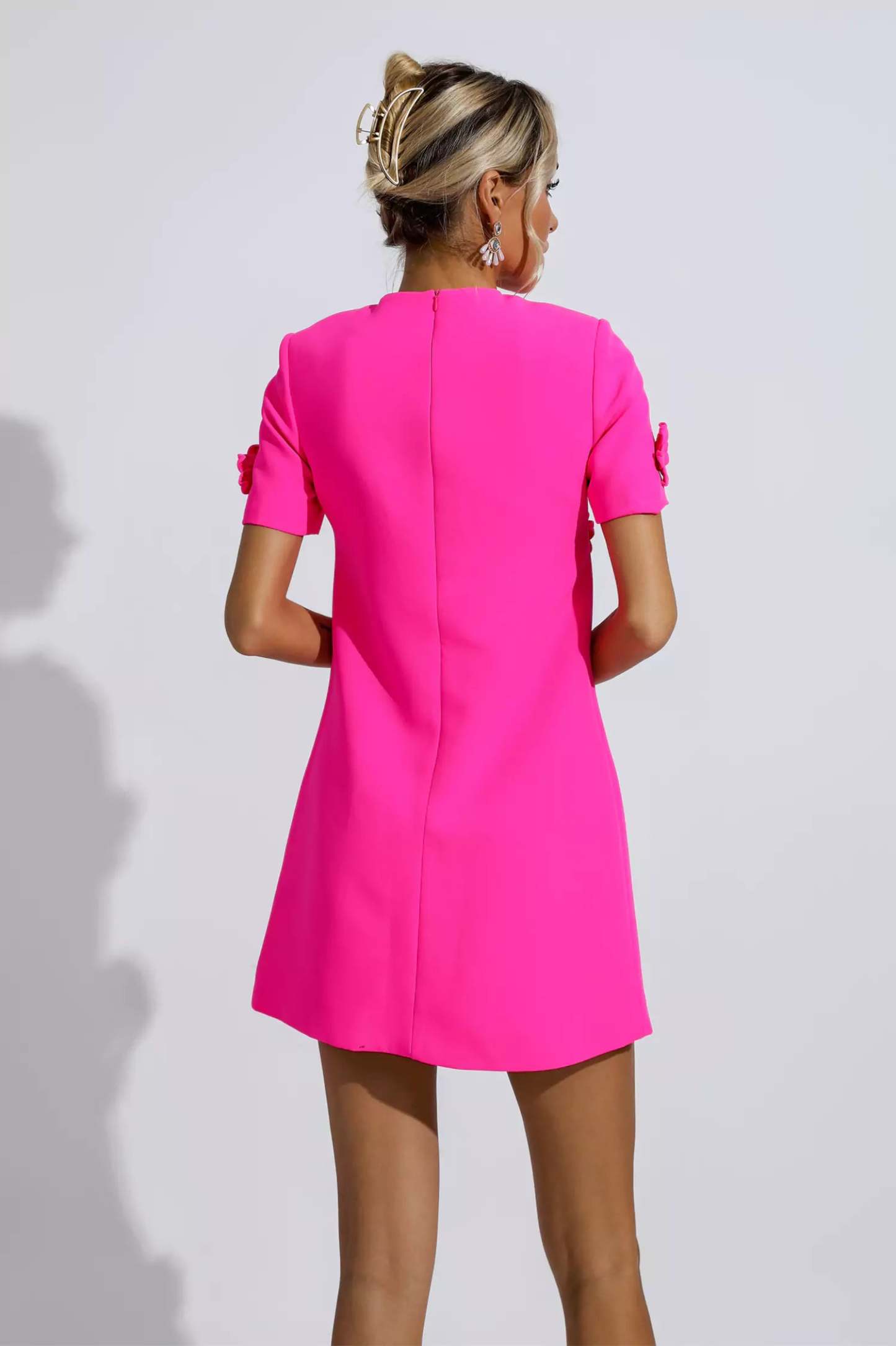 Emmaline Pink Jacquard Floral Mini Dress