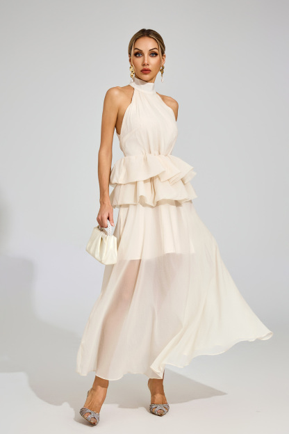 Gunda Apricot Halter Maxi Ruffle Dress