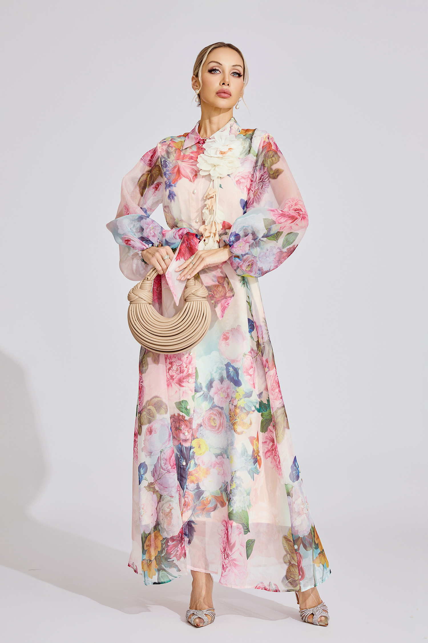 Cora Pink Floral Printed Maxi Dress