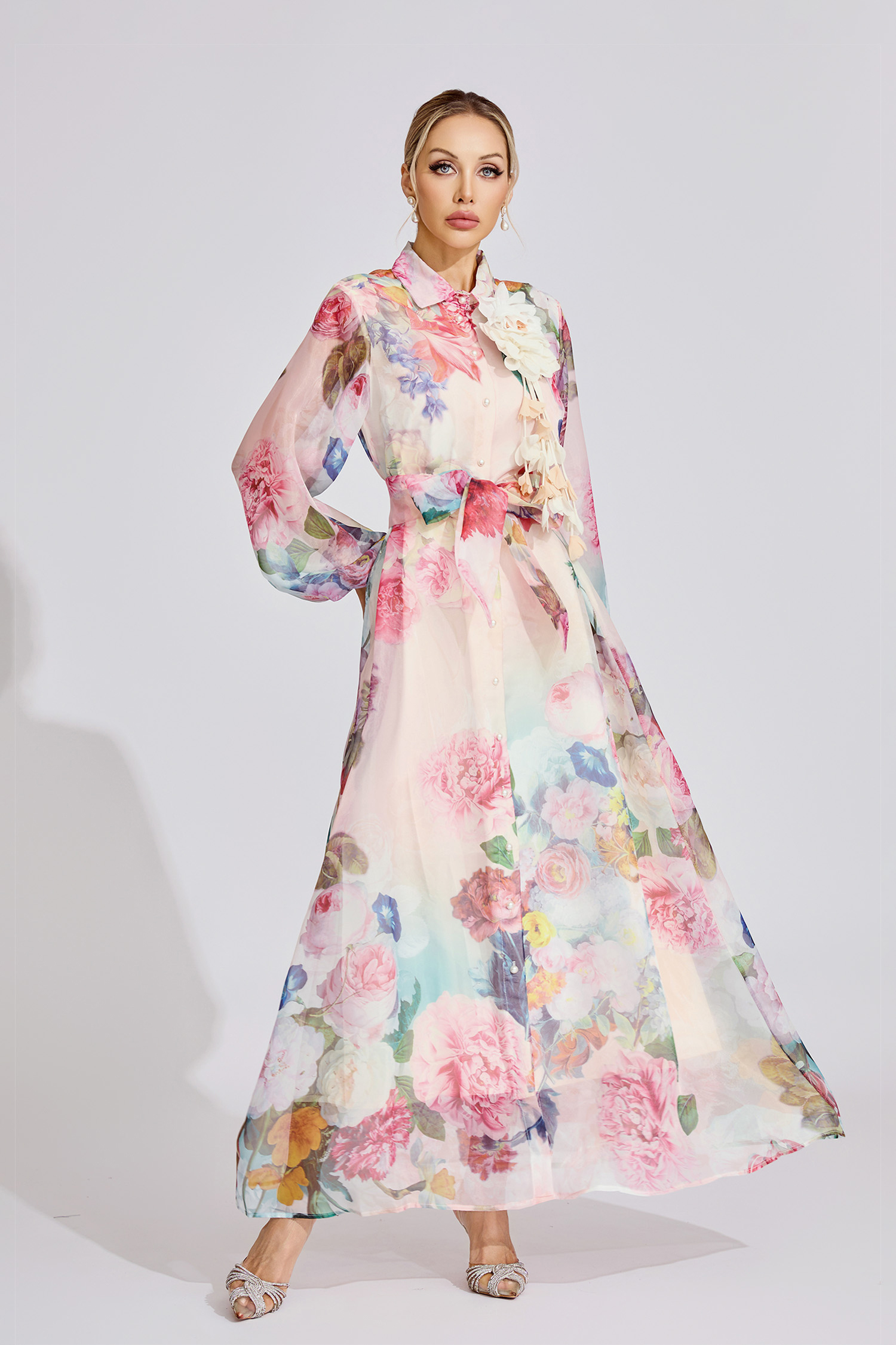 Cora Pink Floral Printed Maxi Dress