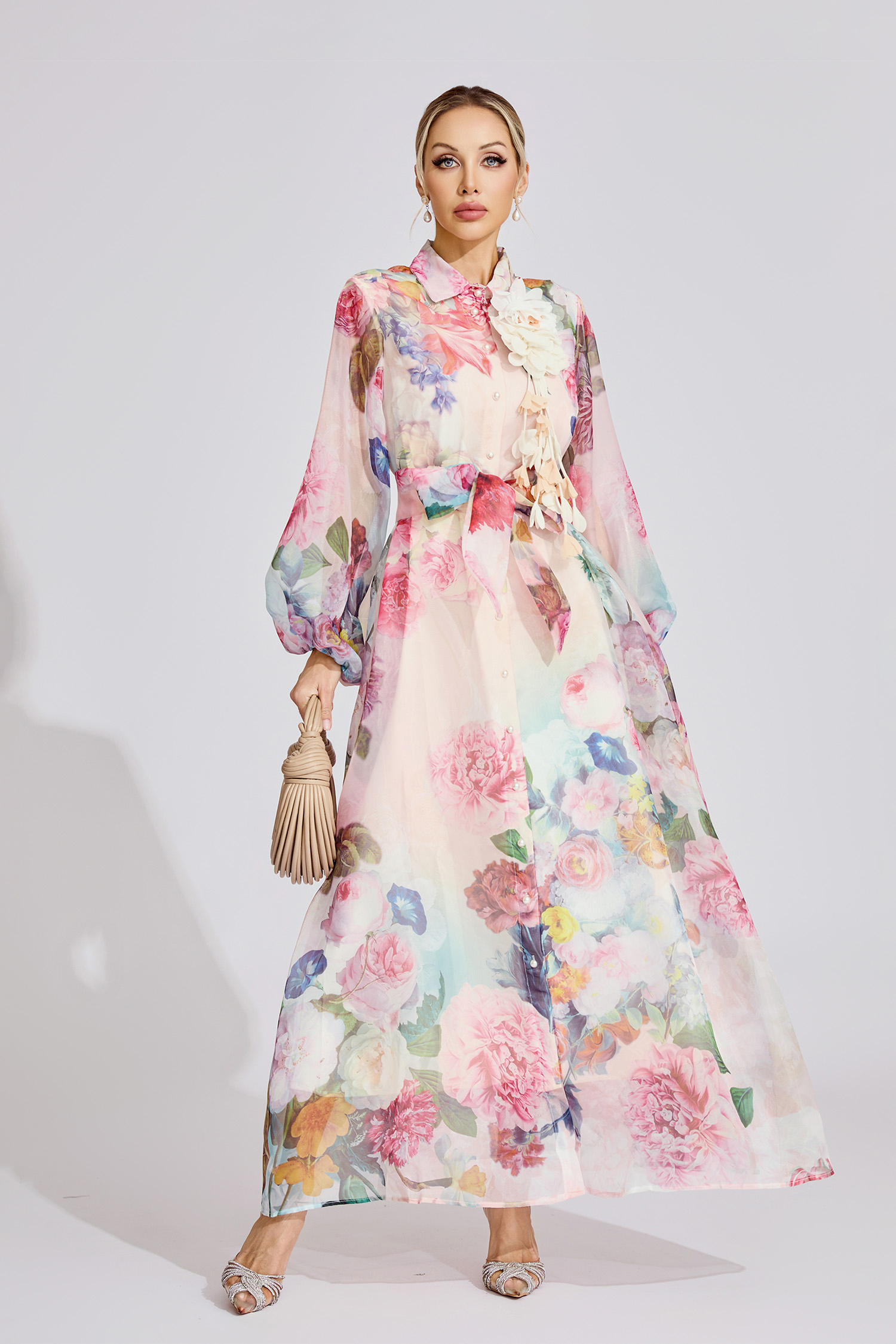Cora Pink Floral Printed Maxi Dress