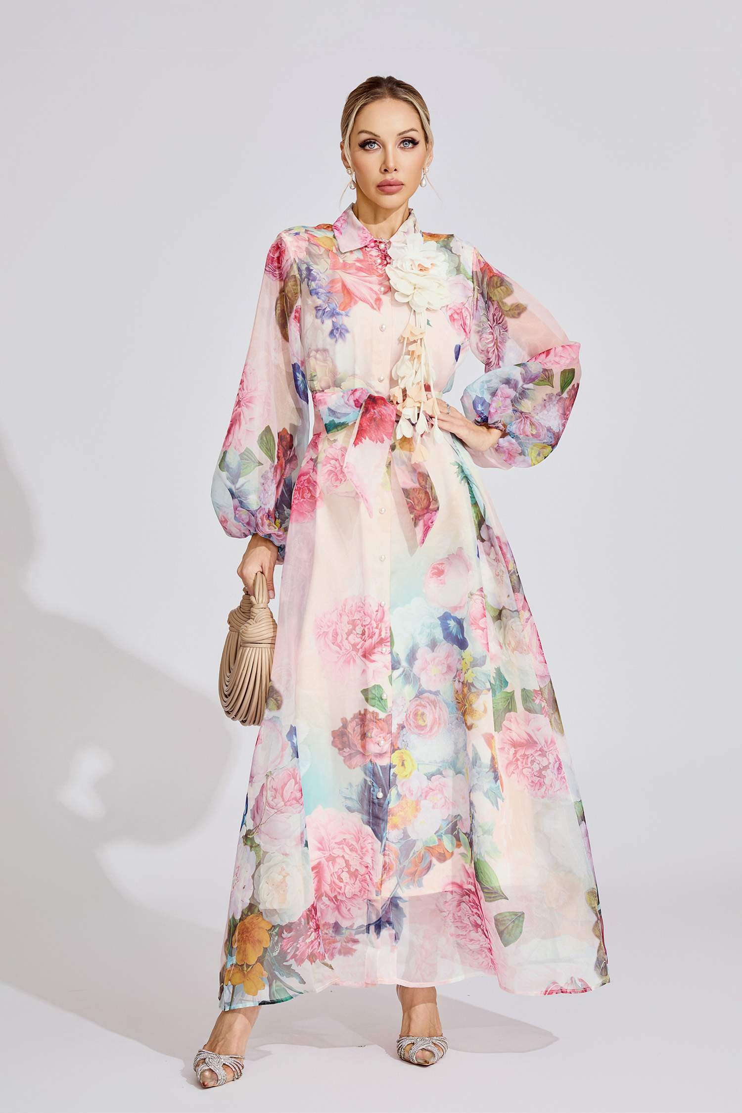 Cora Pink Floral Printed Maxi Dress