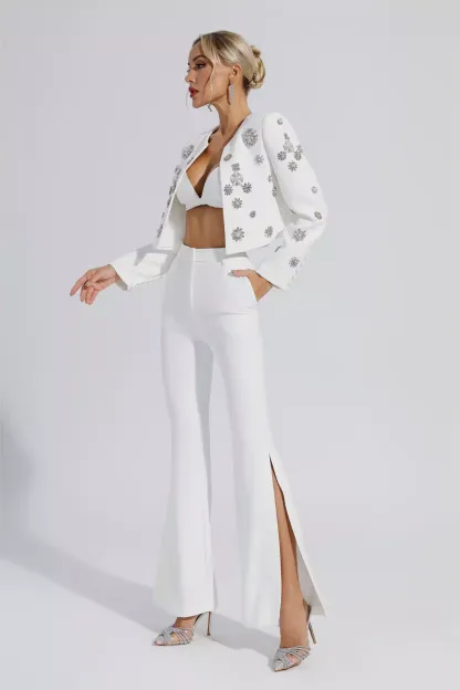 Norma White Crystal Pearl Blazer Set