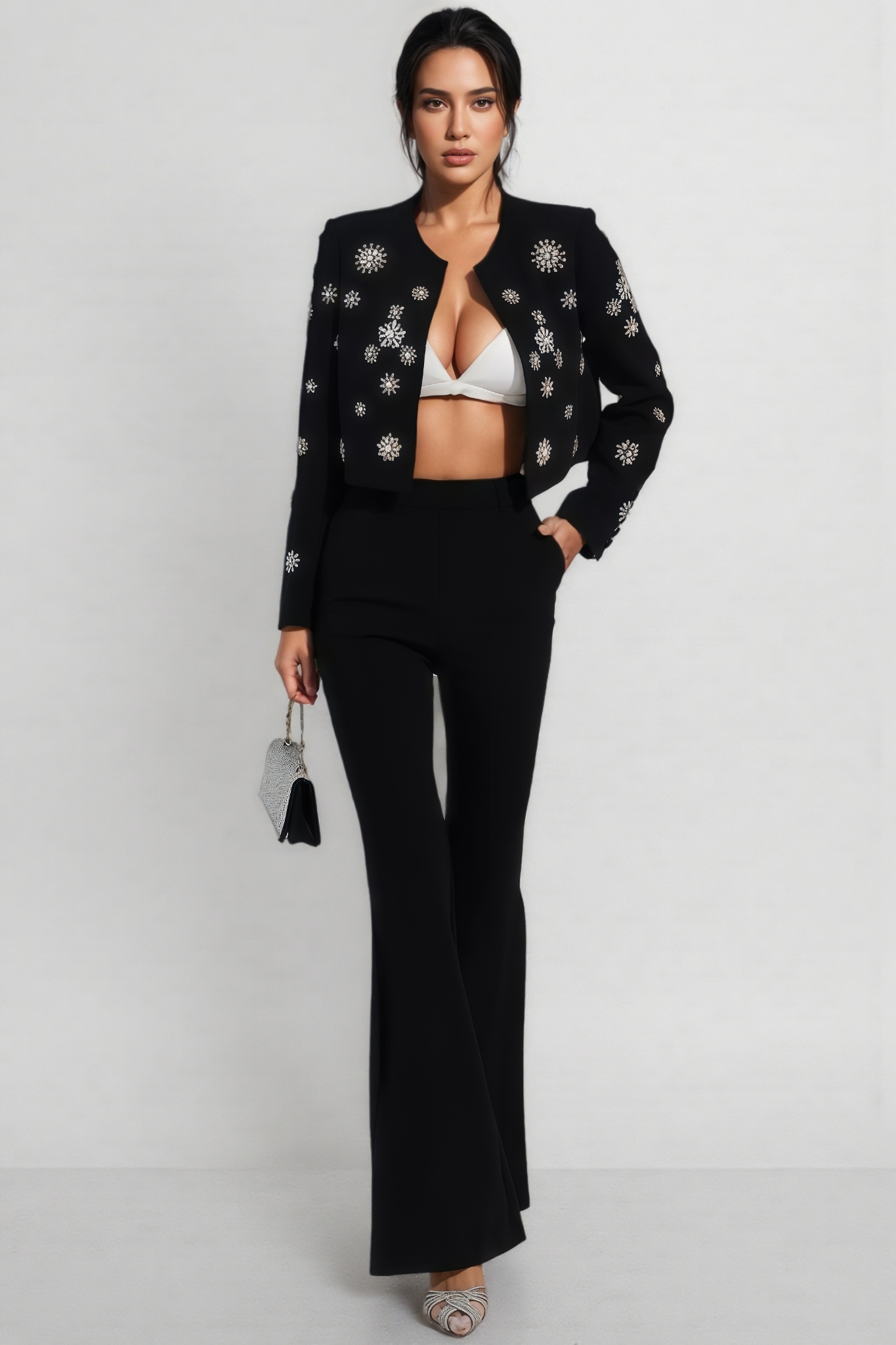 Aurora Black Crystal Pearl Blazer Set