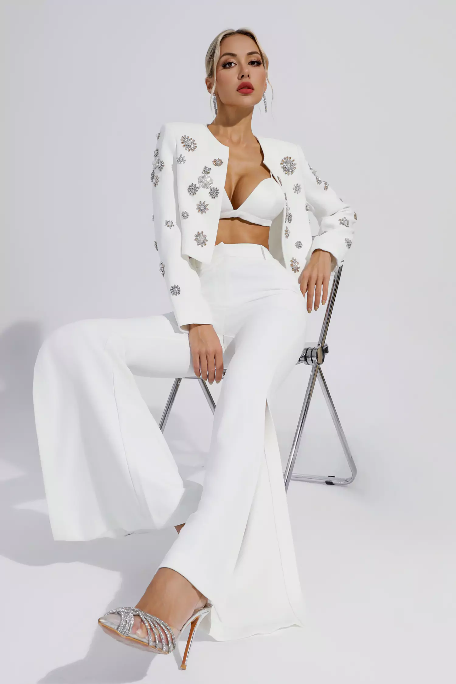 Norma White Crystal Pearl Blazer Set