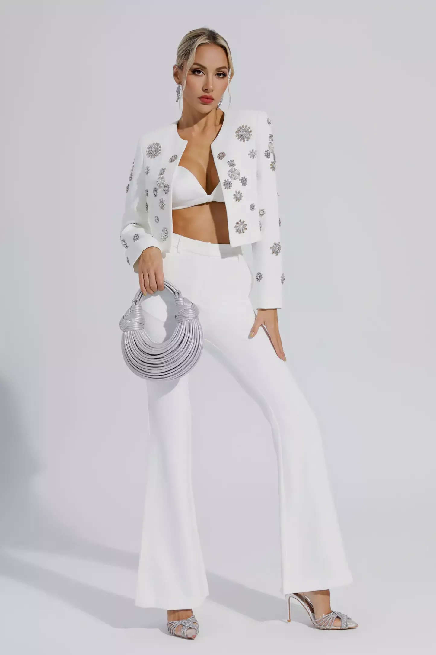 Norma White Crystal Pearl Blazer Set