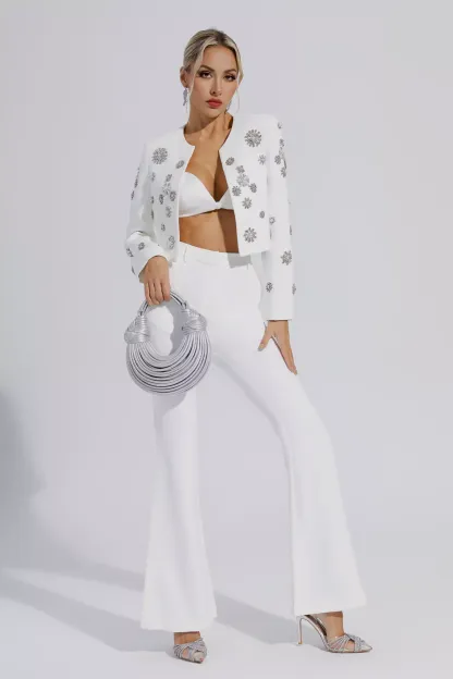 Norma White Crystal Pearl Blazer Set