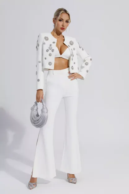 Norma White Crystal Pearl Blazer Set