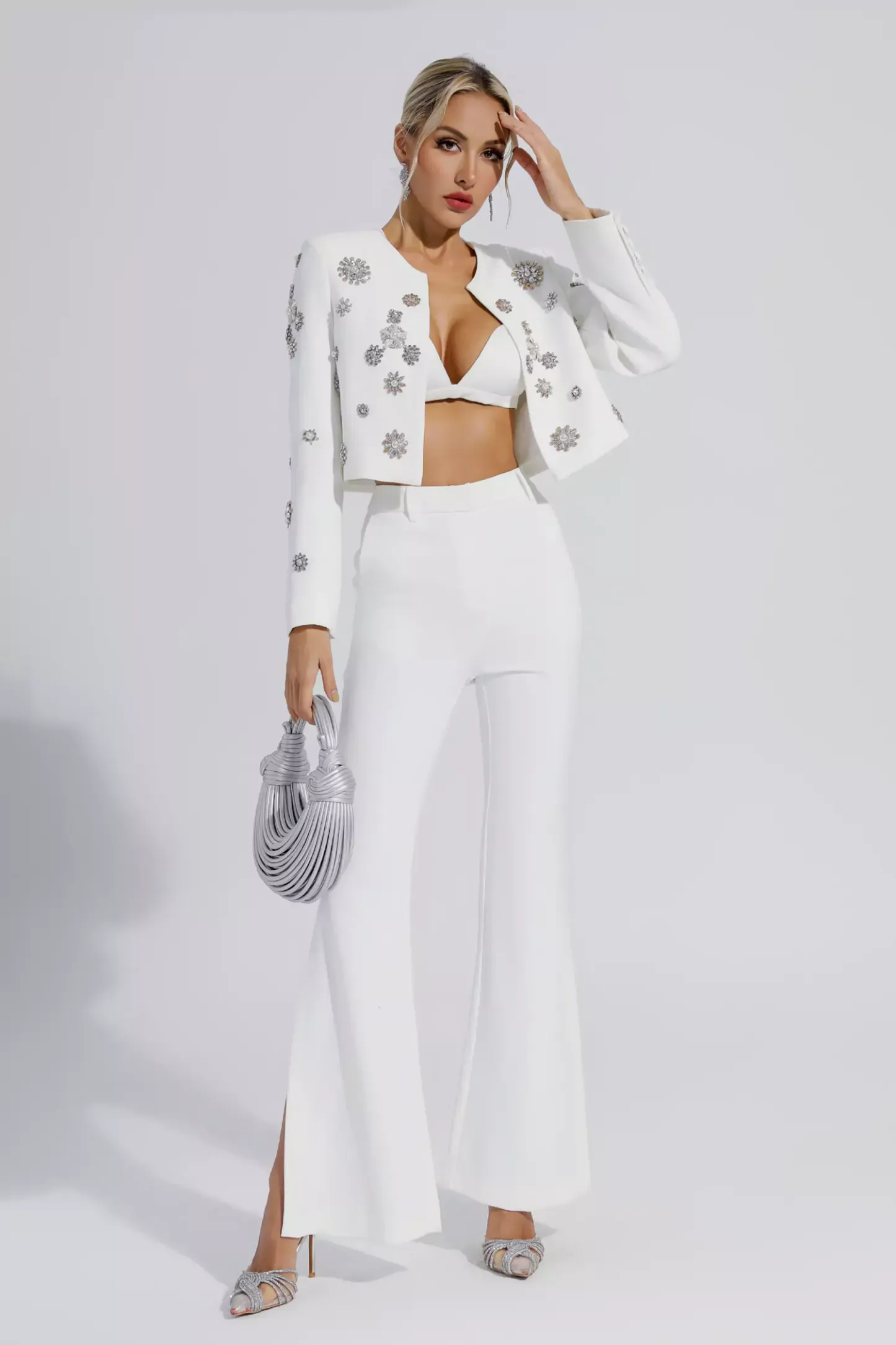 Norma White Crystal Pearl Blazer Set
