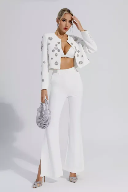 Norma White Crystal Pearl Blazer Set