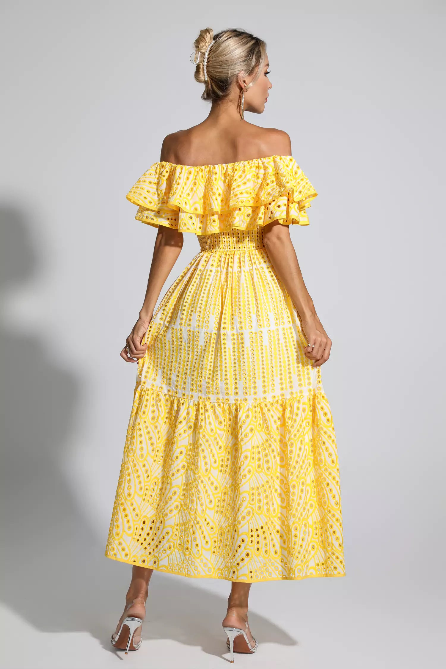 Elberta Yellow Cutout Ruffle Maxi Dress