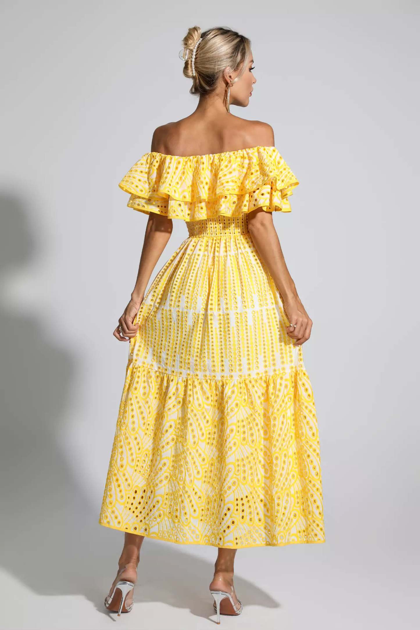 Elberta Yellow Cutout Ruffle Maxi Dress