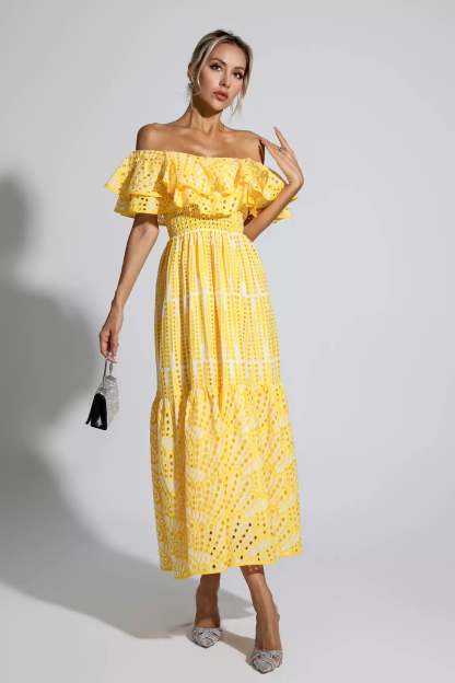 Elberta Yellow Cutout Ruffle Maxi Dress