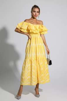 Elberta Yellow Cutout Ruffle Maxi Dress