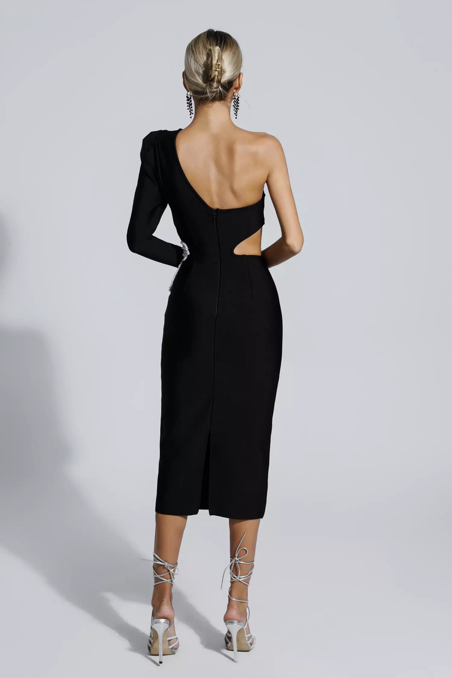 Shauna Black Floral One Shoulder Bandage Dress