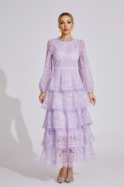 Cassandra Purple Elegant Lace Maxi Dress