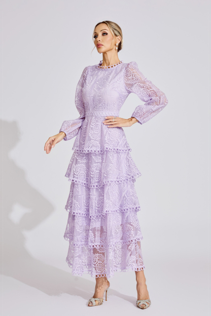 Cassandra Purple Elegant Lace Maxi Dress