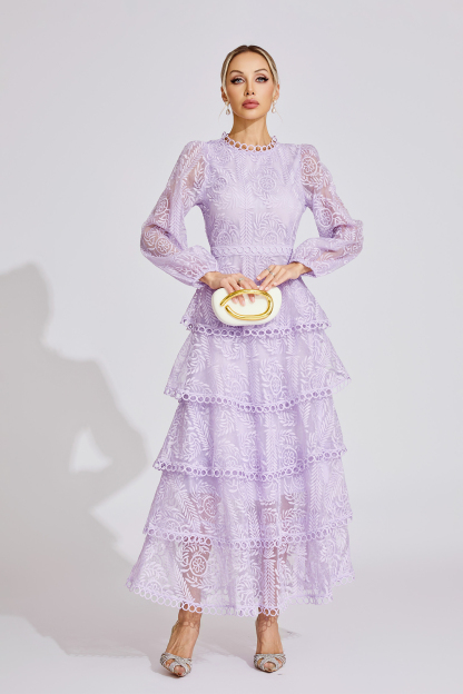 Cassandra Purple Elegant Lace Maxi Dress