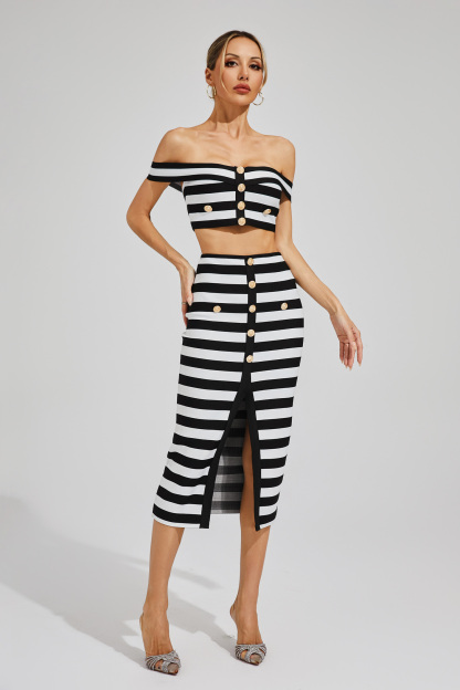 Katlyn Black Striped Set