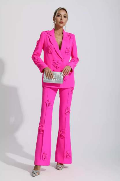 Elma Pink Jacquard Floral Blazer Set
