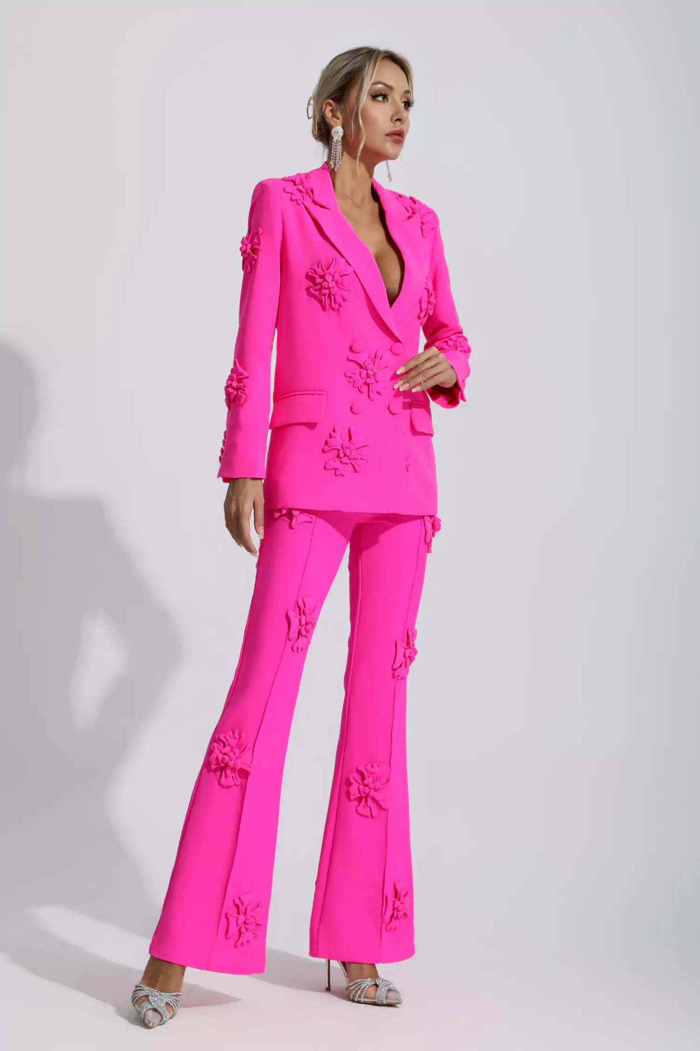 Elma Pink Jacquard Floral Blazer Set