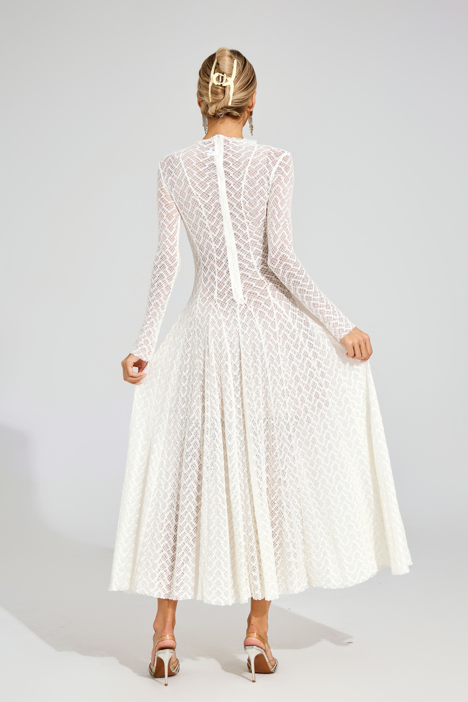 Ruth White Lace Long Sleeve Dress