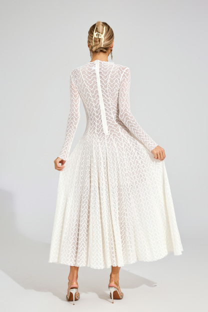 Ruth White Lace Long Sleeve Dress