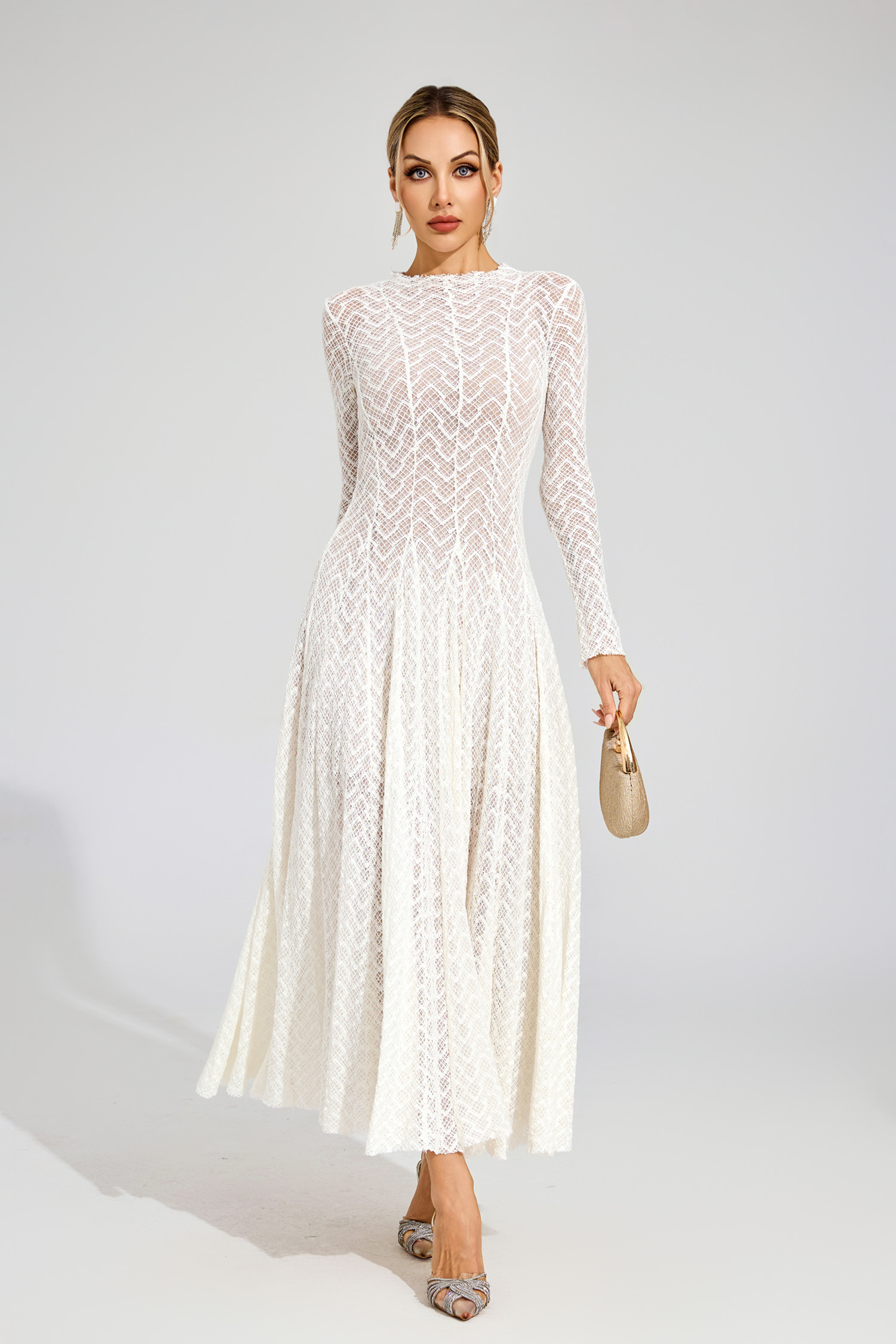 Ruth White Lace Long Sleeve Dress