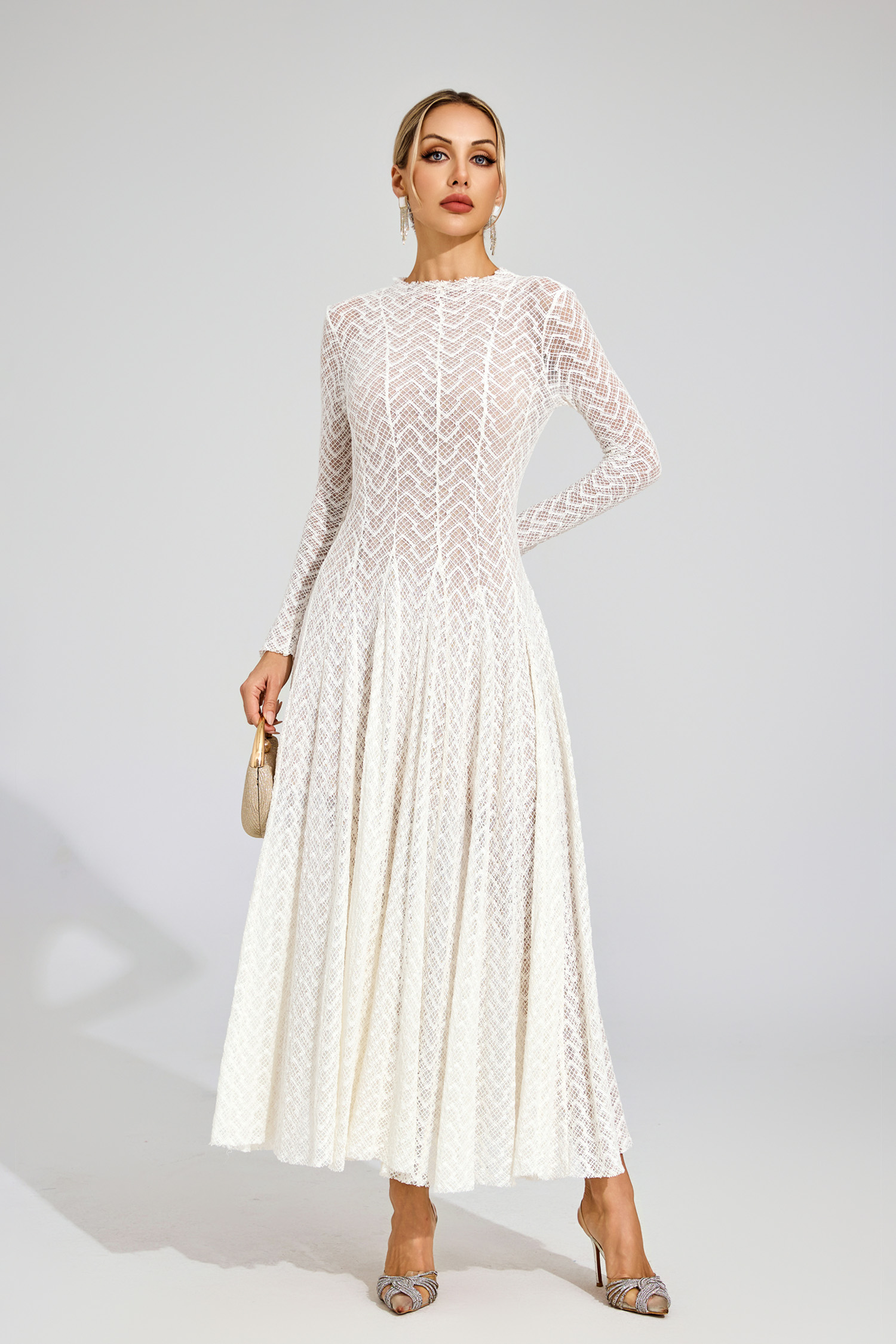 Ruth White Lace Long Sleeve Dress
